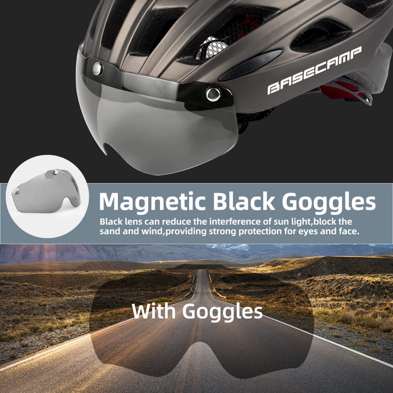 BASECAMP Bike Helmet, Basecamp Bicycle Helmet with Rear Light & Detachable Magnetic Goggles Lightweight Cycling Helmet Adjustable for Adult Men Women Mountain & Road (BC-069) - Image 3