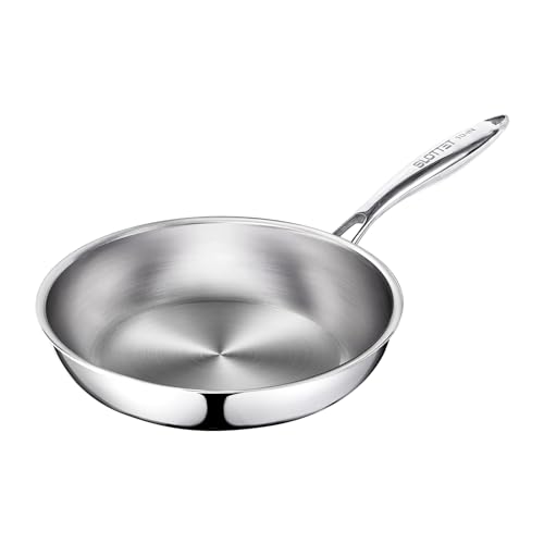 SLOTTET 10 Inch Tri-Ply Stainless Steel Frying Pan with Lid,Whole-Clad No Coatings Skillet with Stay-cool Handle for Cooking,Dishwasher and Oven Safe,Induction Pans - Image 1