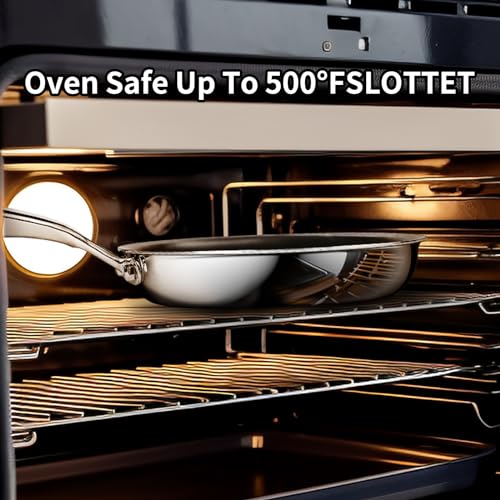 SLOTTET 10 Inch Tri-Ply Stainless Steel Frying Pan with Lid,Whole-Clad No Coatings Skillet with Stay-cool Handle for Cooking,Dishwasher and Oven Safe,Induction Pans - Image 4