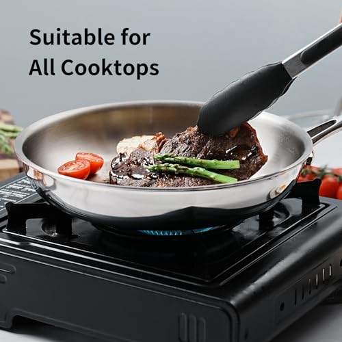 SLOTTET 10 Inch Tri-Ply Stainless Steel Frying Pan with Lid,Whole-Clad No Coatings Skillet with Stay-cool Handle for Cooking,Dishwasher and Oven Safe,Induction Pans - Image 3