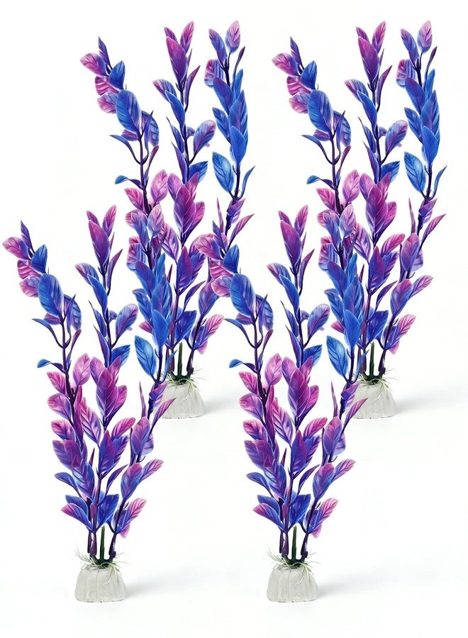 ROLYTA 4 Pack Plastic Aquarium Plant Set, 7.1 Inch Purple Artificial Fish Tank Plants with Base for Aquarium Decor Accessories Fish Tank Decorations - Image 1