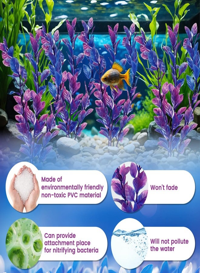 ROLYTA 4 Pack Plastic Aquarium Plant Set, 7.1 Inch Purple Artificial Fish Tank Plants with Base for Aquarium Decor Accessories Fish Tank Decorations - Image 4
