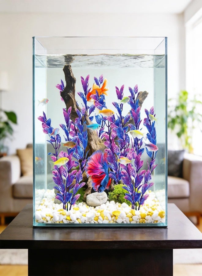 ROLYTA 4 Pack Plastic Aquarium Plant Set, 7.1 Inch Purple Artificial Fish Tank Plants with Base for Aquarium Decor Accessories Fish Tank Decorations - Image 5
