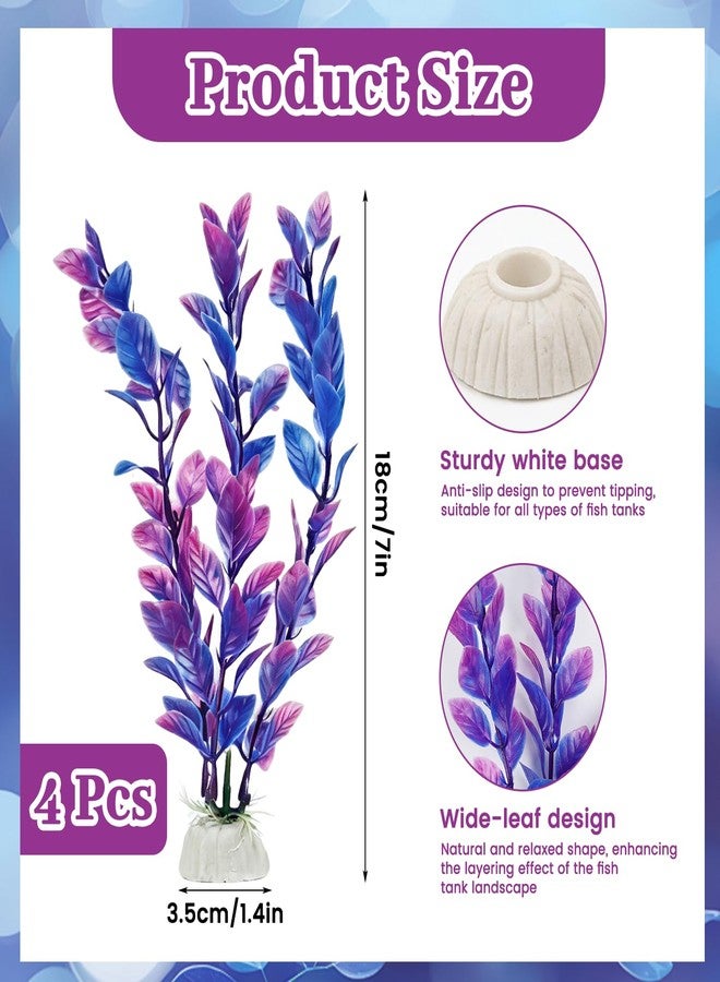 ROLYTA 4 Pack Plastic Aquarium Plant Set, 7.1 Inch Purple Artificial Fish Tank Plants with Base for Aquarium Decor Accessories Fish Tank Decorations - Image 3