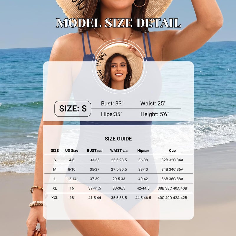 Daci Blue Womens One Piece Swimsuit Tummy Control - Slimming Bathing Suit Scalloped Neck Full Coverage Swimwear 2025 L - Image 5