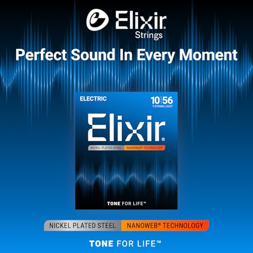 Elixir Strings, Electric Guitar Strings, Nickel Plated Steel with NANOWEB Coating, Longest-Lasting Bright Tone with Comfortable Feel, 7 String Light 10-56 - Image 2
