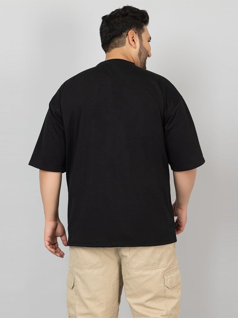 CHKOKKO Men Polyester Blend Solid Plain Plus Size Half Sleeves Regular Fit T-Shirt 4XL (B-Black) - Image 3