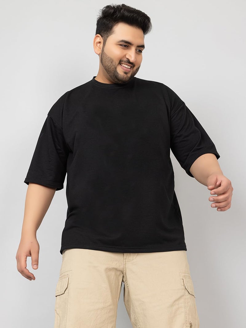 CHKOKKO Men Polyester Blend Solid Plain Plus Size Half Sleeves Regular Fit T-Shirt 4XL (B-Black) - Image 5