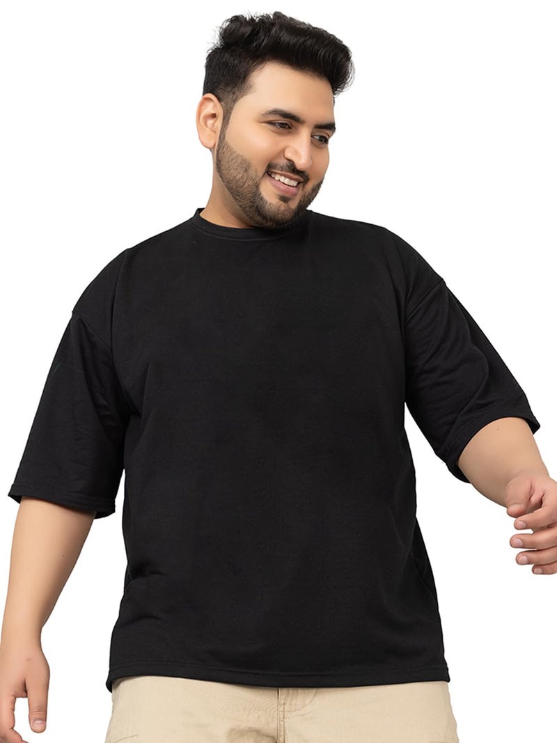 CHKOKKO Men Polyester Blend Solid Plain Plus Size Half Sleeves Regular Fit T-Shirt 4XL (B-Black) - Image 1