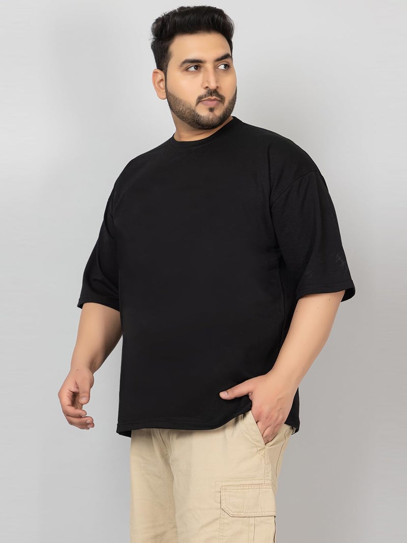 CHKOKKO Men Polyester Blend Solid Plain Plus Size Half Sleeves Regular Fit T-Shirt 4XL (B-Black) - Image 4
