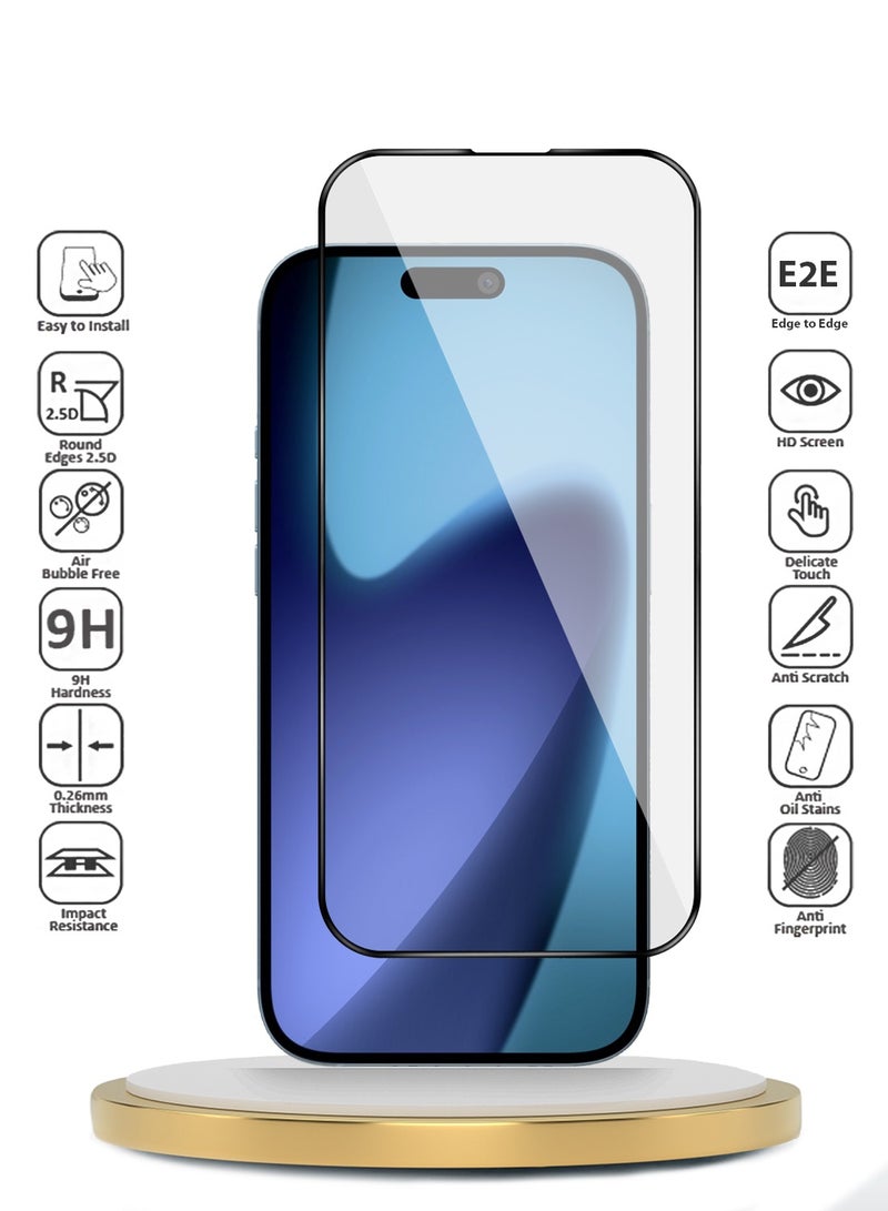 Wtech Apple iPhone 17 Pro Max 5G 2025 Premium E2E Series Full Glue Full Edge Rubber Protection Tempered Glass Screen Protector (MSGECN) - Clear/Black - Image 2