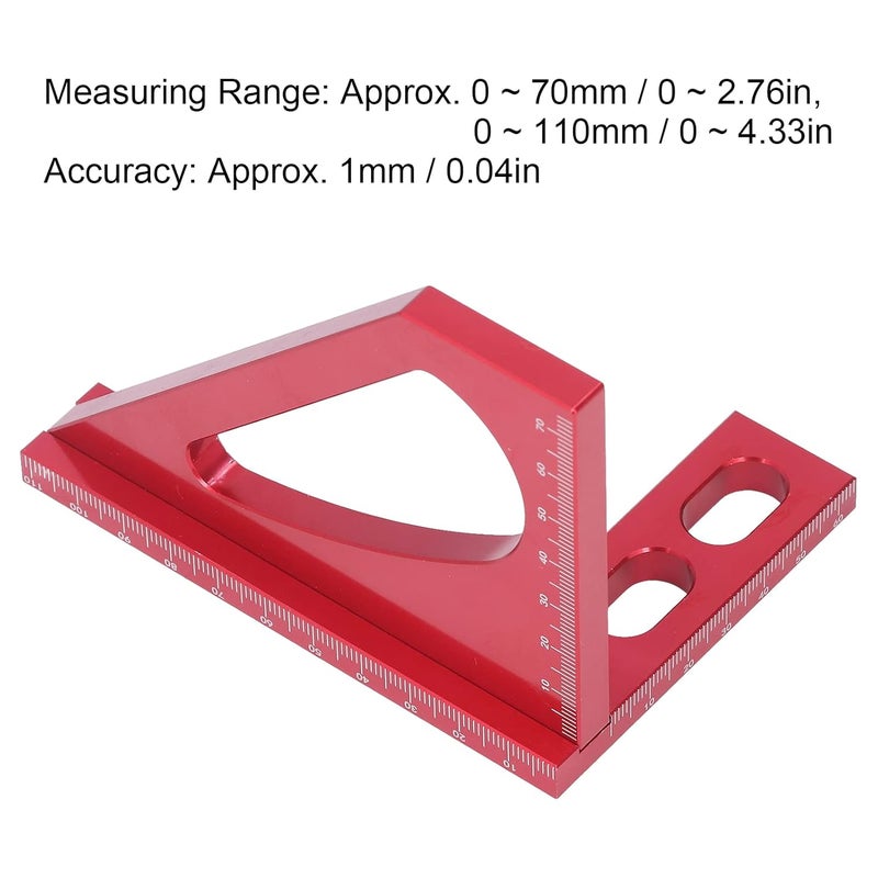 45 90 Degree Dual Scale Miter Layout Tool 0 70mm 0 110mm Red Aluminum Alloy Woodworking Ruler - Image 4
