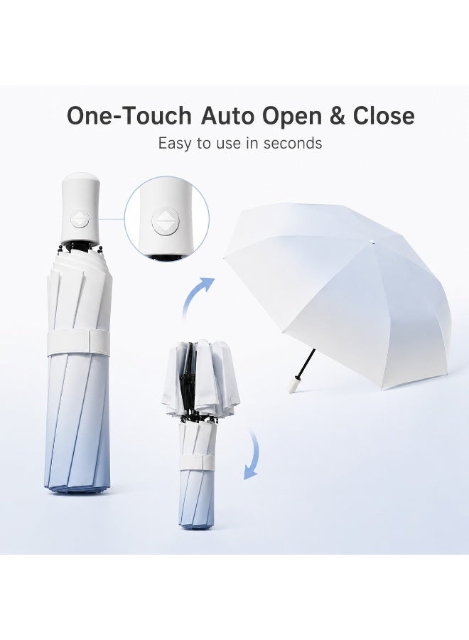 Tanyaz Reverse Automatic Folding Umbrella, One Touch Open And Close, Reinforced Double Rib Travel Umbrella, Ocean Blue Gradient, Wind Resistant Sun And Rain Umbrella - Image 3