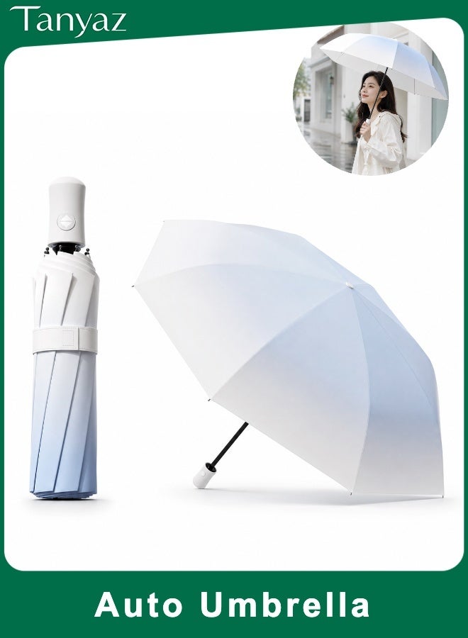 Tanyaz Reverse Automatic Folding Umbrella, One Touch Open And Close, Reinforced Double Rib Travel Umbrella, Ocean Blue Gradient, Wind Resistant Sun And Rain Umbrella - Image 1