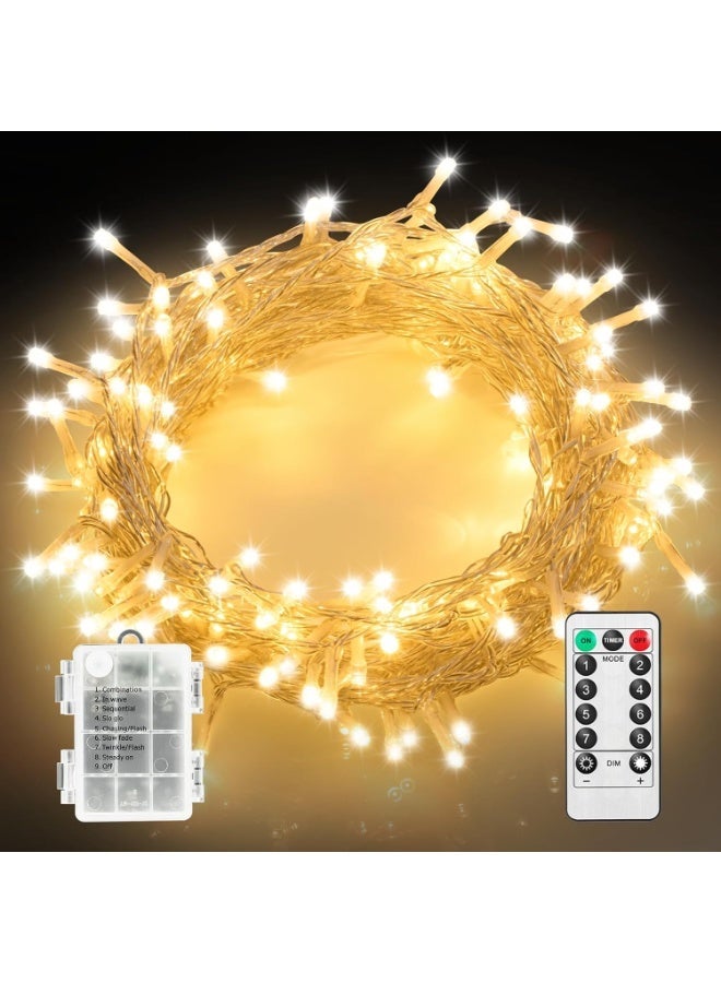 Twinkle Star Battery Fairy Lights Indoor Outdoor, 10m 100 LED Battery Christmas Lights with Timer/Remote/8 Mode/Dimmable, Waterproof String Lights for Party Xmas Tree Decorations, Warm White - Image 2