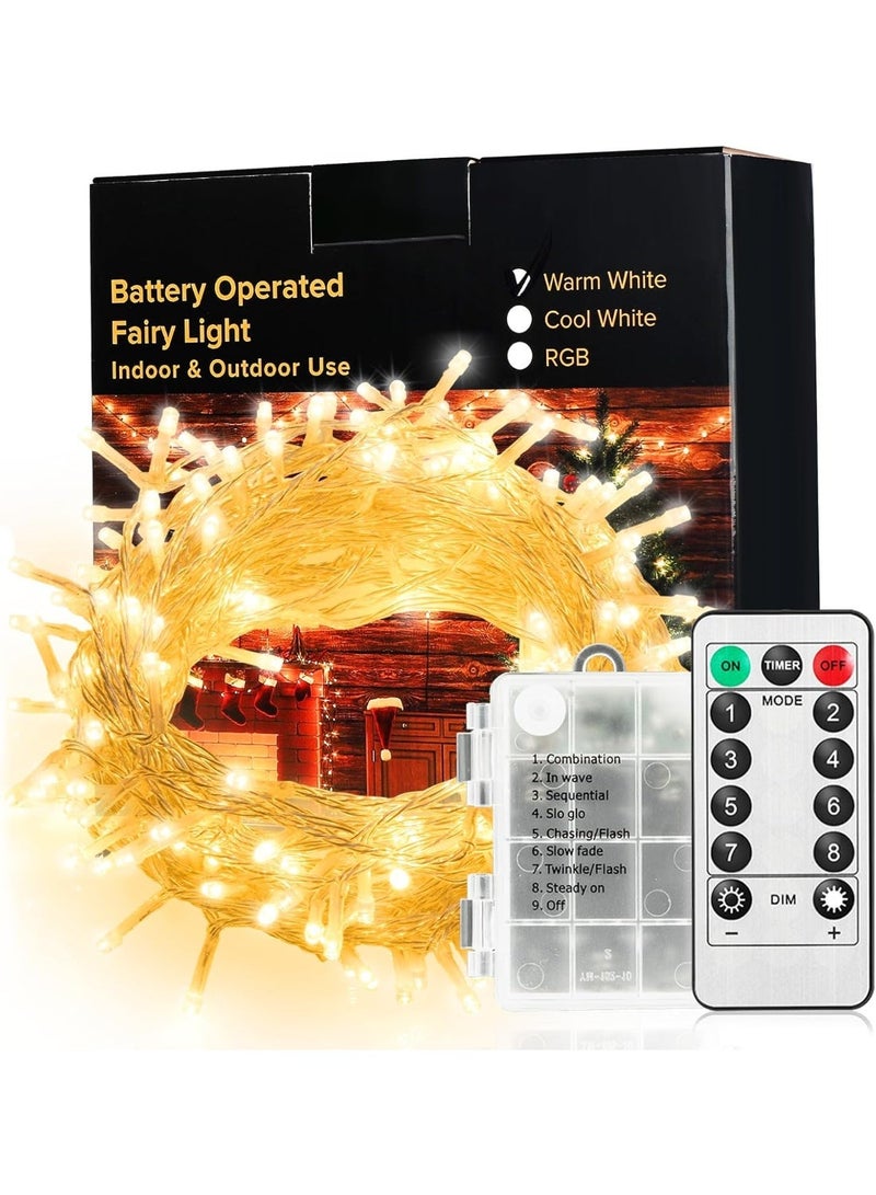 Twinkle Star Battery Fairy Lights Indoor Outdoor, 10m 100 LED Battery Christmas Lights with Timer/Remote/8 Mode/Dimmable, Waterproof String Lights for Party Xmas Tree Decorations, Warm White - Image 1