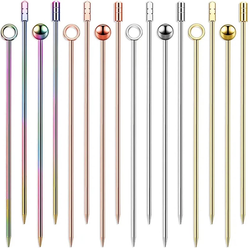 Widely 60pcs Stainless Steel Fruit Sticks Bar Tools Drink Stirring Sticks Picks Party Wedding Accessory Cocktail Picks For Drinks(Copper Hat 60PCS) - Image 2