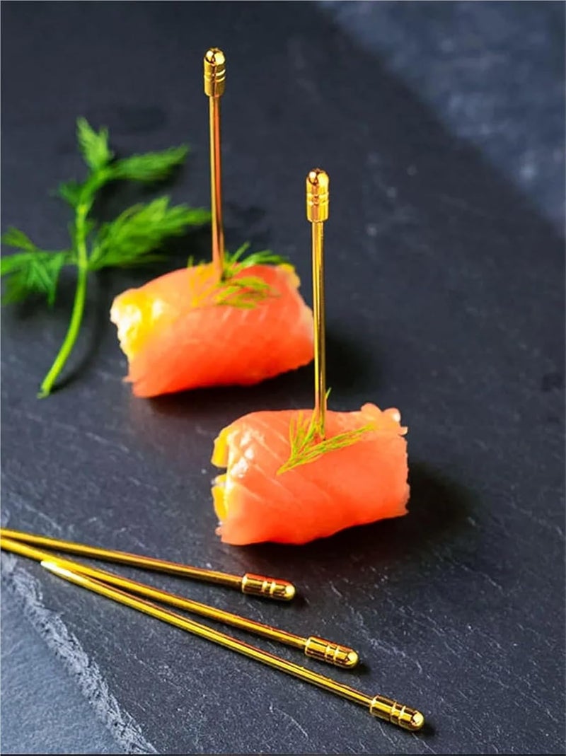 Widely 60pcs Stainless Steel Fruit Sticks Bar Tools Drink Stirring Sticks Picks Party Wedding Accessory Cocktail Picks For Drinks(Copper Hat 60PCS) - Image 5