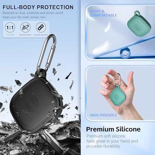 FGERWZ (4-Pack) Silicome Case for Tile Mate 2024, Waterproof Tile Mate Holder Full Body Protective Cover Compatible with Life360 Mate Tile Tracker with Keychain (Black/Off White/Blue/Green) - Image 3