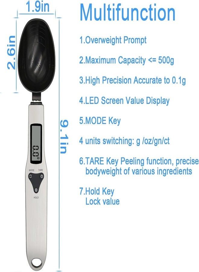 OBEST Kitchen Digital Measuring Spoon Food Scale, Digital Multi-Function Small Digital Spoon Scale, Weight from 0.1 Grams to 500 Grams Support Unit g/oz/gn/ct (Include 2 AAA Batteries)-LCD Display - Image 3