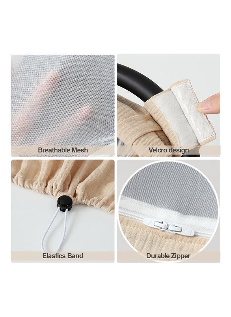 Generic Summer Baby Car Seat Canopy, Lightweight Infant Carseat Canopy, Muslin Cotton Baby Car Seat Cover with Breathable Mesh Window Windproof Carseat Cover for Babies, Newborn Babies Shower Gift (White)  - Image 4