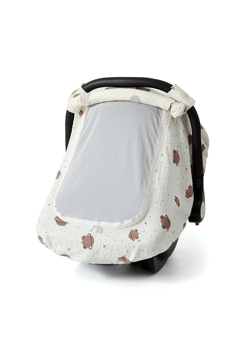 Generic Summer Baby Car Seat Canopy, Lightweight Infant Carseat Canopy, Muslin Cotton Baby Car Seat Cover with Breathable Mesh Window Windproof Carseat Cover for Babies, Newborn Babies Shower Gift (White)  - Image 1