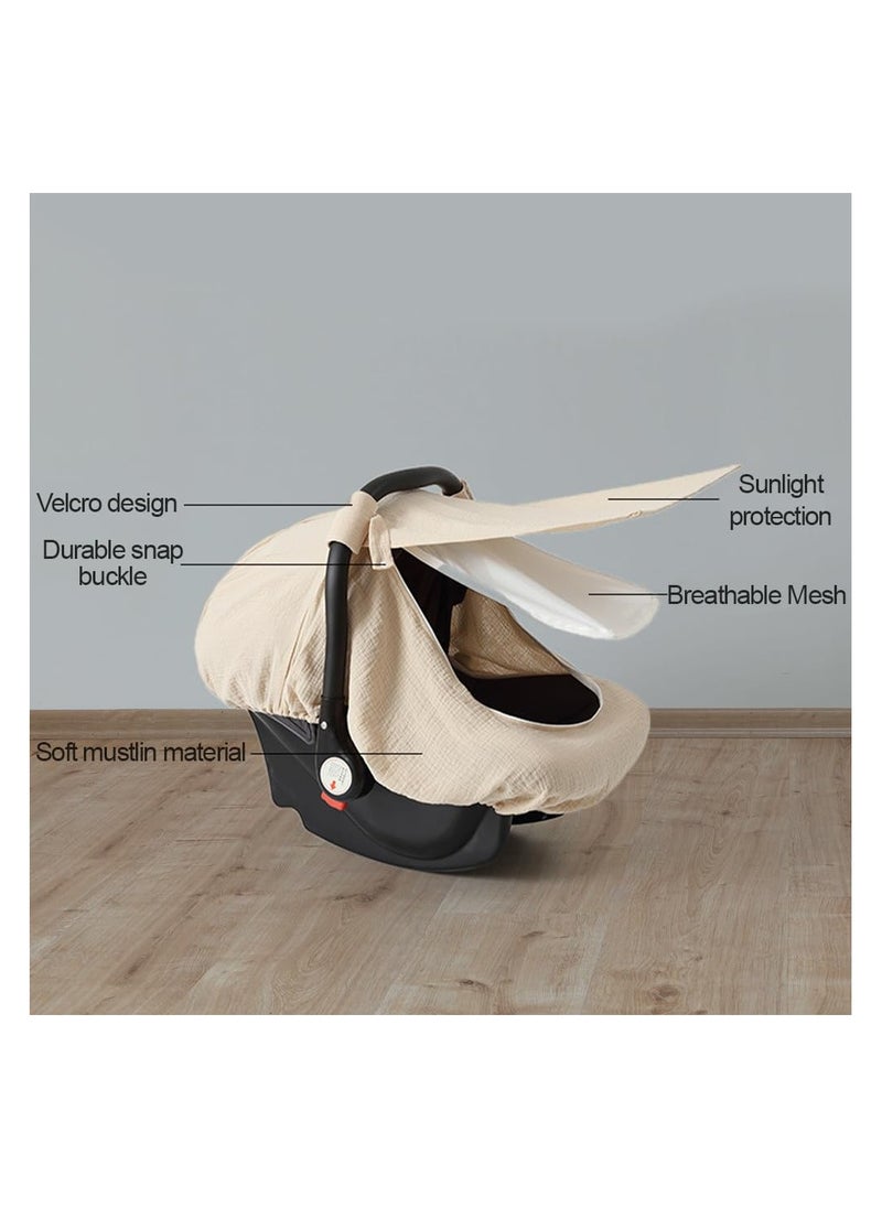 Generic Summer Baby Car Seat Canopy, Lightweight Infant Carseat Canopy, Muslin Cotton Baby Car Seat Cover with Breathable Mesh Window Windproof Carseat Cover for Babies, Newborn Babies Shower Gift (White)  - Image 5