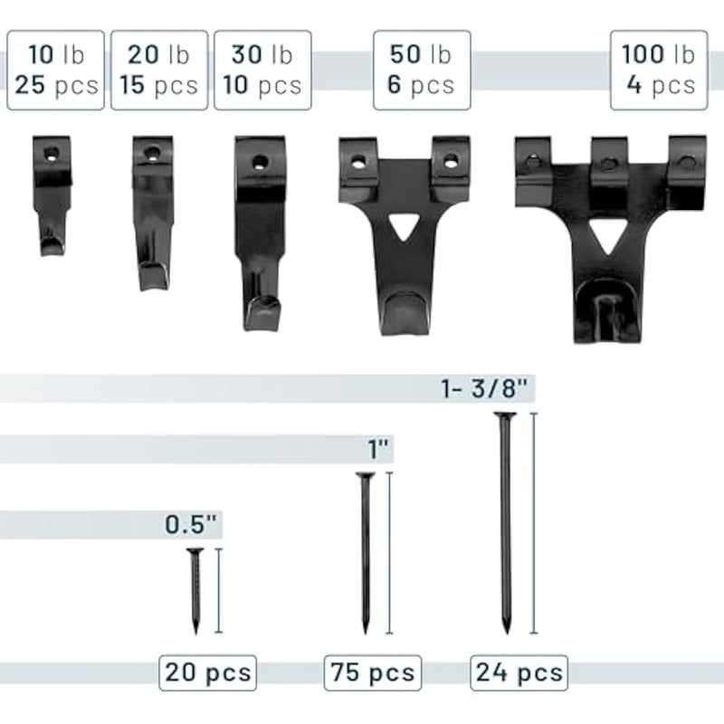 مستر.بين - مجموعة  الصور، 220 قطعة، اسود، شماعات الصور، مسامير ل الصور، شماعات الحائط، خطافات  الصور، ادوات  الاطار، خطافات صور، مجموعة  على الحائط - Image 3
