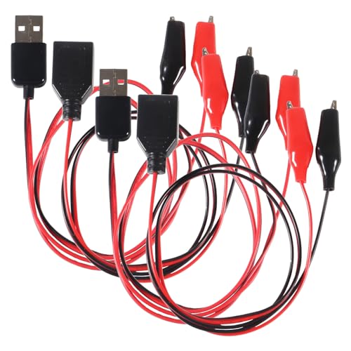 MELIFE 4PCS USB to Alligator Clip Adapter Cable, 24AWG 2PCS Male USB to Alligator Clip Jumper Probe, 2Pcs Female USB to Dual Copper Alligator Clip Test Leads 60cm / 1.96 ft for Testing The Circuit - Image 1