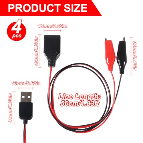 MELIFE 4PCS USB to Alligator Clip Adapter Cable, 24AWG 2PCS Male USB to Alligator Clip Jumper Probe, 2Pcs Female USB to Dual Copper Alligator Clip Test Leads 60cm / 1.96 ft for Testing The Circuit - Image 4