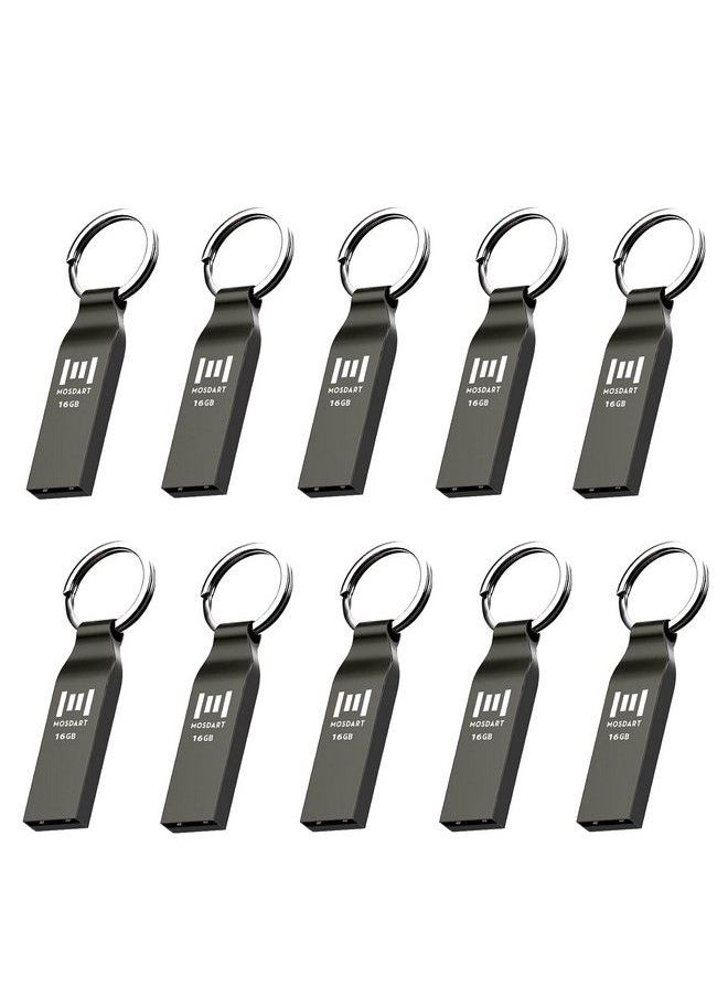 mosDART - 16Gb Metal Usb 2.0 Flash Drive 10 Pack Bulk Waterproof 16G Thumb Drive Jump Drive Pen Drive Memory Stick With Keychaintitan Gray - Image 1