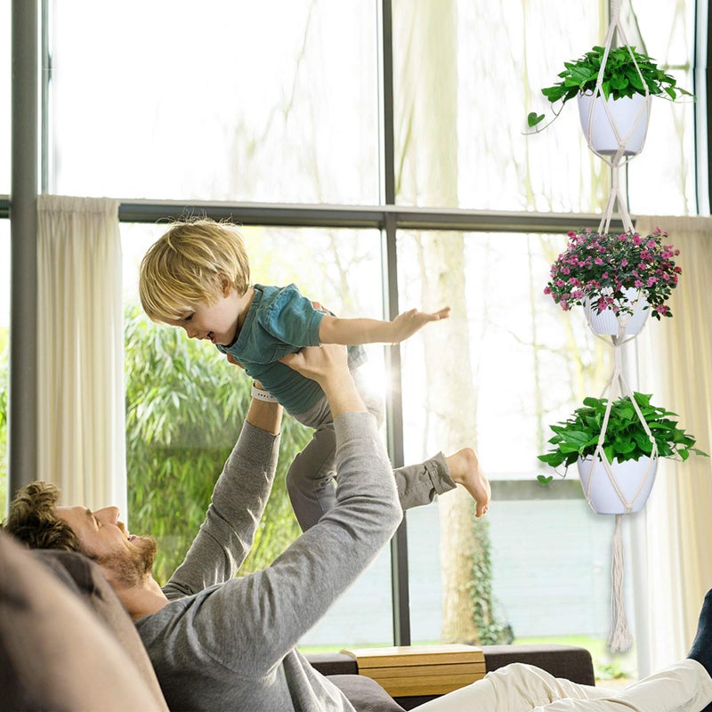 IGaiety Macrame Plant Hanger 5 Pcs Indoor Outdoor Hanging Plant Holders Handmade Plant Hangers Cotton Rope Planters with 5 Pcs Ceiling and S Hooks for Small Plants Pots Boho Home Decor - Image 5