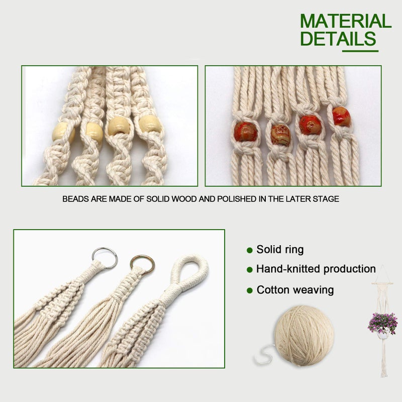 IGaiety Macrame Plant Hanger 5 Pcs Indoor Outdoor Hanging Plant Holders Handmade Plant Hangers Cotton Rope Planters with 5 Pcs Ceiling and S Hooks for Small Plants Pots Boho Home Decor - Image 3