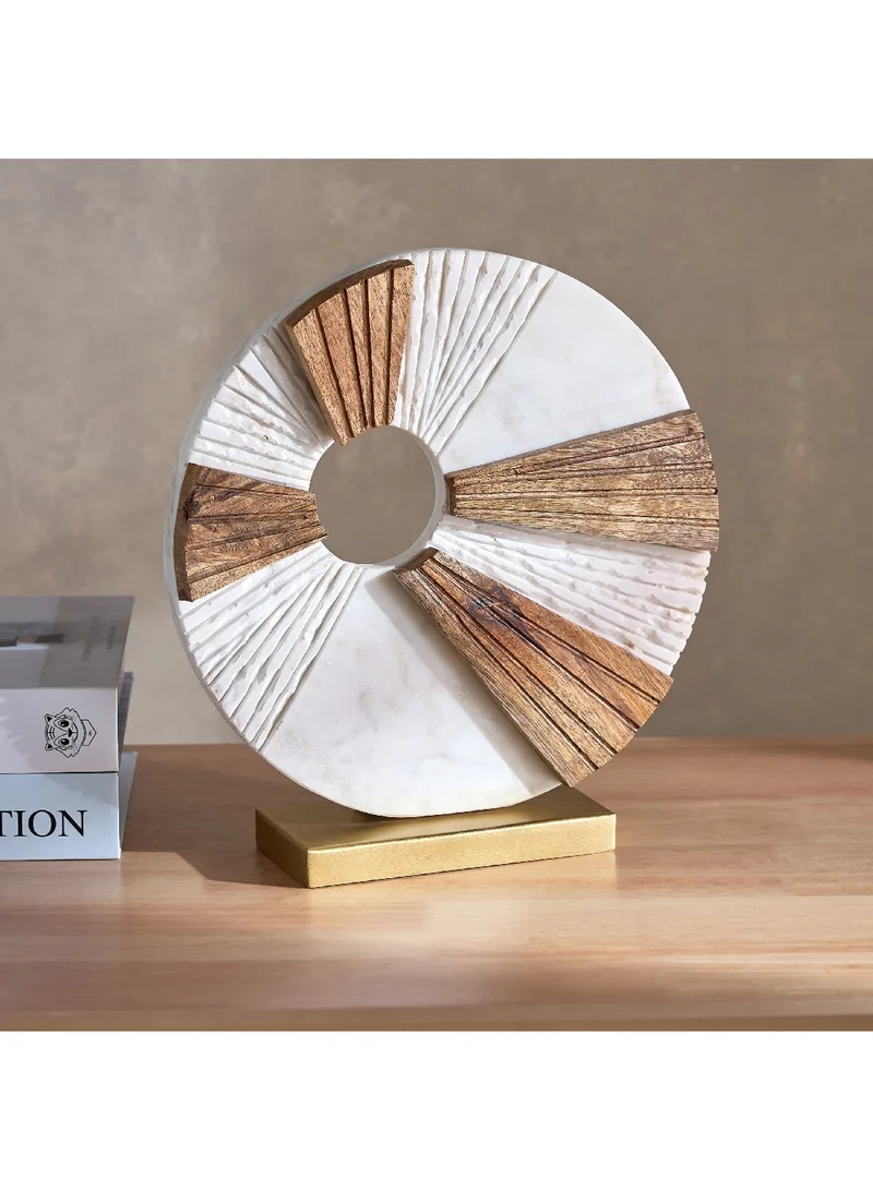 Home Box Liv Marble and Wood Table Accent on Metal Base 26 x 26 x 10 cm