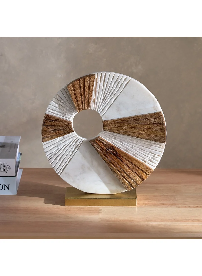 Home Box Liv Marble and Wood Table Accent on Metal Base 26 x 26 x 10 cm