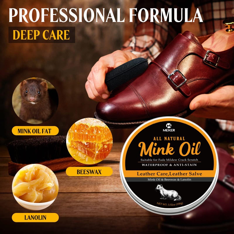 MEKER Mink Oil for Leather Boots, Leather Conditioner and Cleaner 3.52 oz-All-Natural Waterproof Soften and Restore Shoes - Image 2