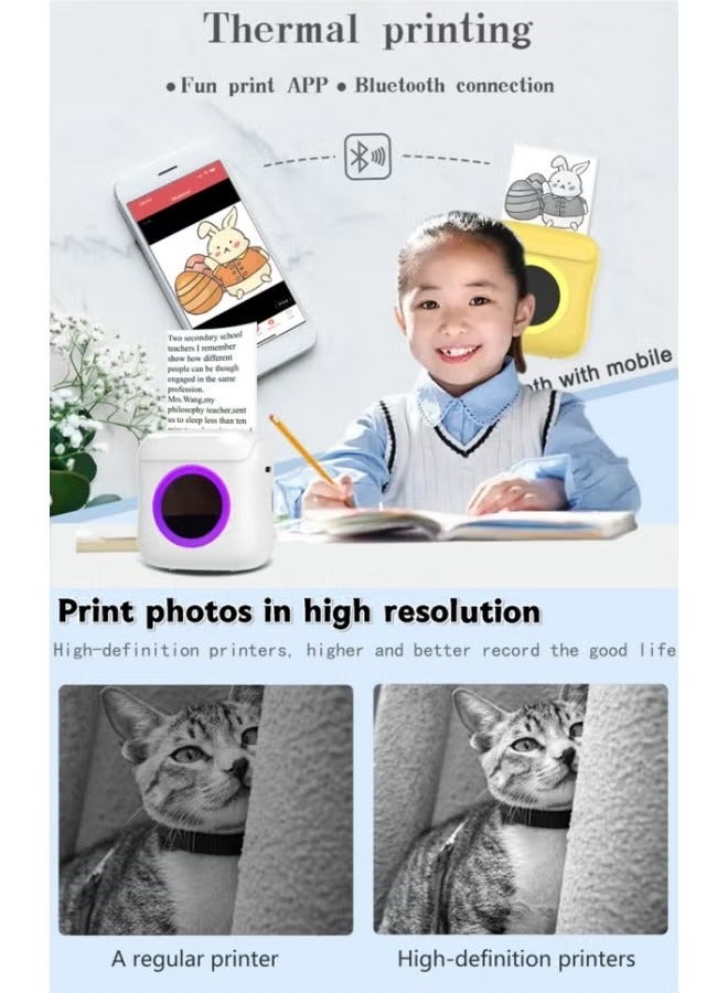 Healife HD Mini Portable Thermal Printer With 1 Roll of Thermal Paper + 5 Rolls of Thermal Paper + 3 Rolls of Colored Paper + 5 Rolls of Stickers + 6 Watercolor Pens + Stickers Portable Bluetooth Wireless Cute Cat 57mm Photo Label Pocket DIY Use Printing  Bluetooth Thermal Printer, Wireless Sticker and Photo Printer for Learning and Office Use  For iOS/AndroiR - Image 5