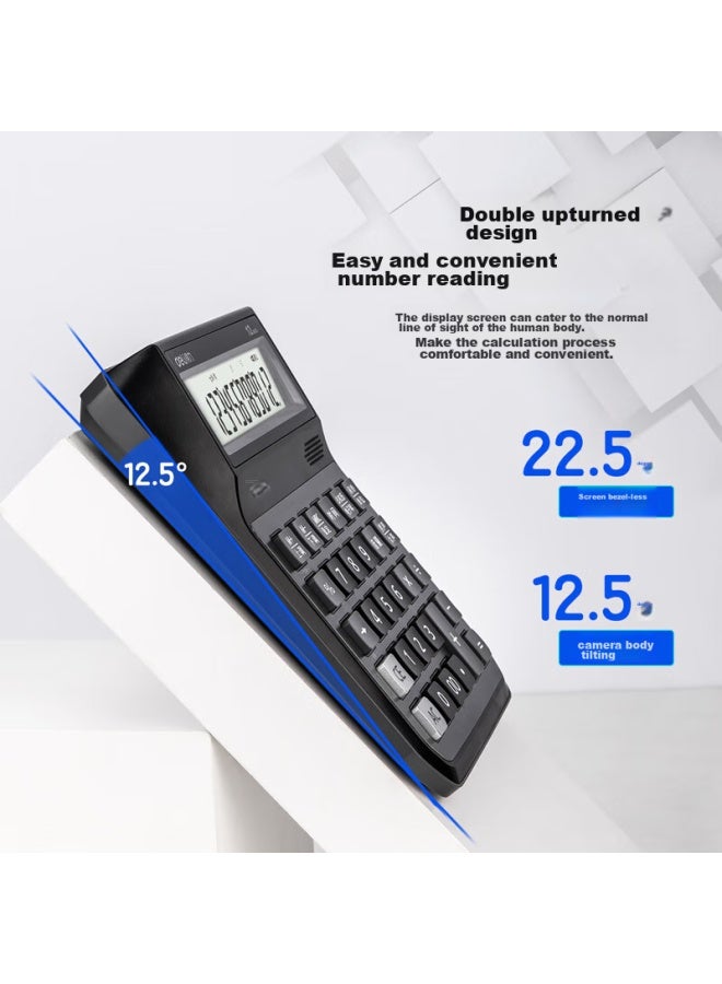 Deli Large Screen 12-digit Voice Calculator, Male And Female Real Voice, Electronic Keyboard Function For Playing Music, Student/office Mental Math, Office Supplies, Blue-gray 1555 - Image 2