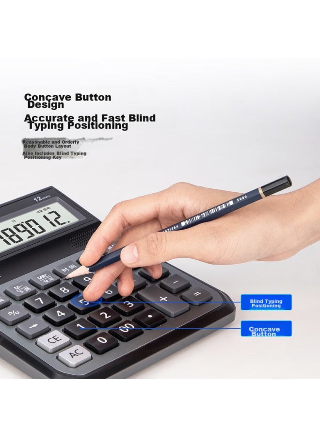 Deli Large Screen 12-digit Voice Calculator, Male And Female Real Voice, Electronic Keyboard Function For Playing Music, Student/office Mental Math, Office Supplies, Blue-gray 1555 - Image 3