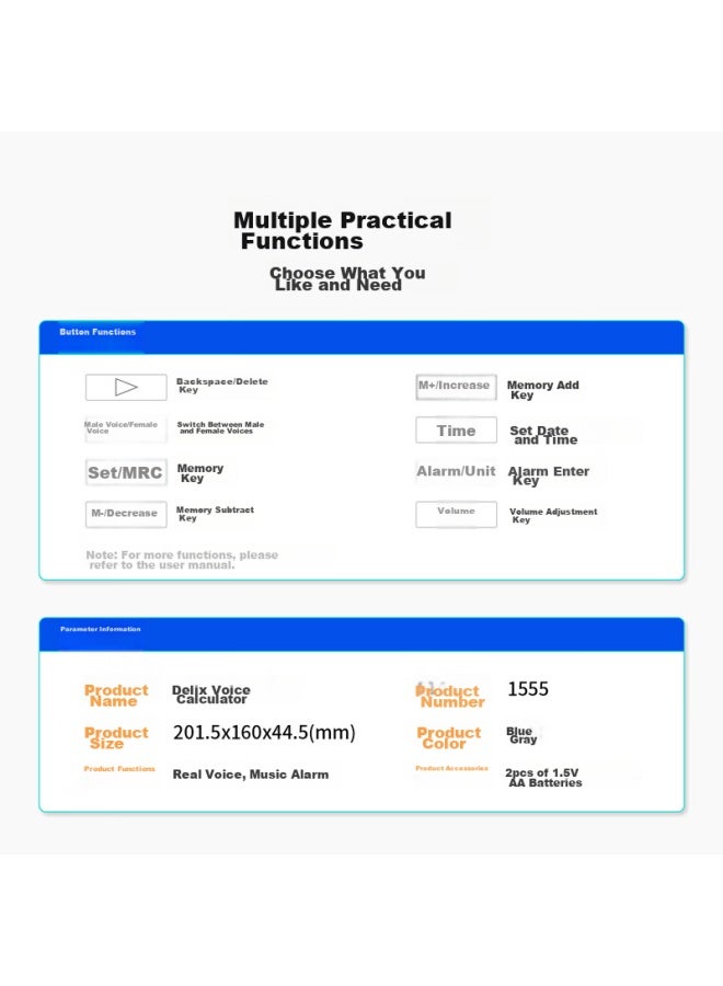 Deli Large Screen 12-digit Voice Calculator, Male And Female Real Voice, Electronic Keyboard Function For Playing Music, Student/office Mental Math, Office Supplies, Blue-gray 1555 - Image 4