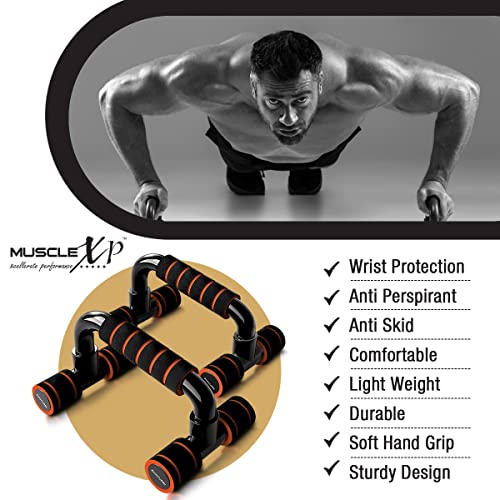 MuscleXP DrFitness+ Push Up Bars Stand with Foam Grip Handle for Chest Press, Arm & Core Strength, Home Gym Fitness Exercise for Men and Women - Image 3