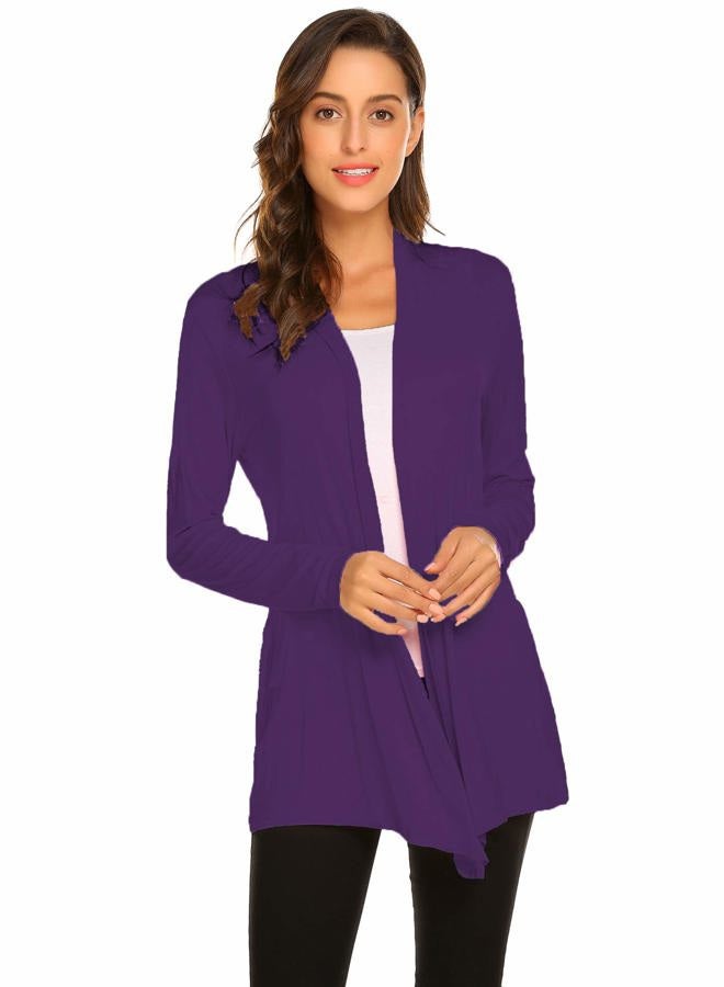 Newchoice Womens Casual Lightweight Long Sleeve Cardigan Soft Drape Open Front Fall Dusters (S-3XL), Purple, M - Image 1