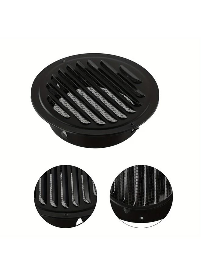 1pc Black Stainless Steel Wall Mounted Ventilation Grille Round Airflow Drainage Cover 5.91inch Slatted Design Corrosion Resistant Metal Grate For Kitchen Bathroom Outdoor Commercial Use Minimalist Style Sturdy Construction Home Improvement - Image 2