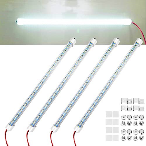 Rifachua Car 12V Interior LED Light Bar 48 LEDs Strip Lights with Switch and Magnets 6500K White Light for Car Van RV Cabinet Showcase Indoor Room Home 4 PCS Extendable - Image 1