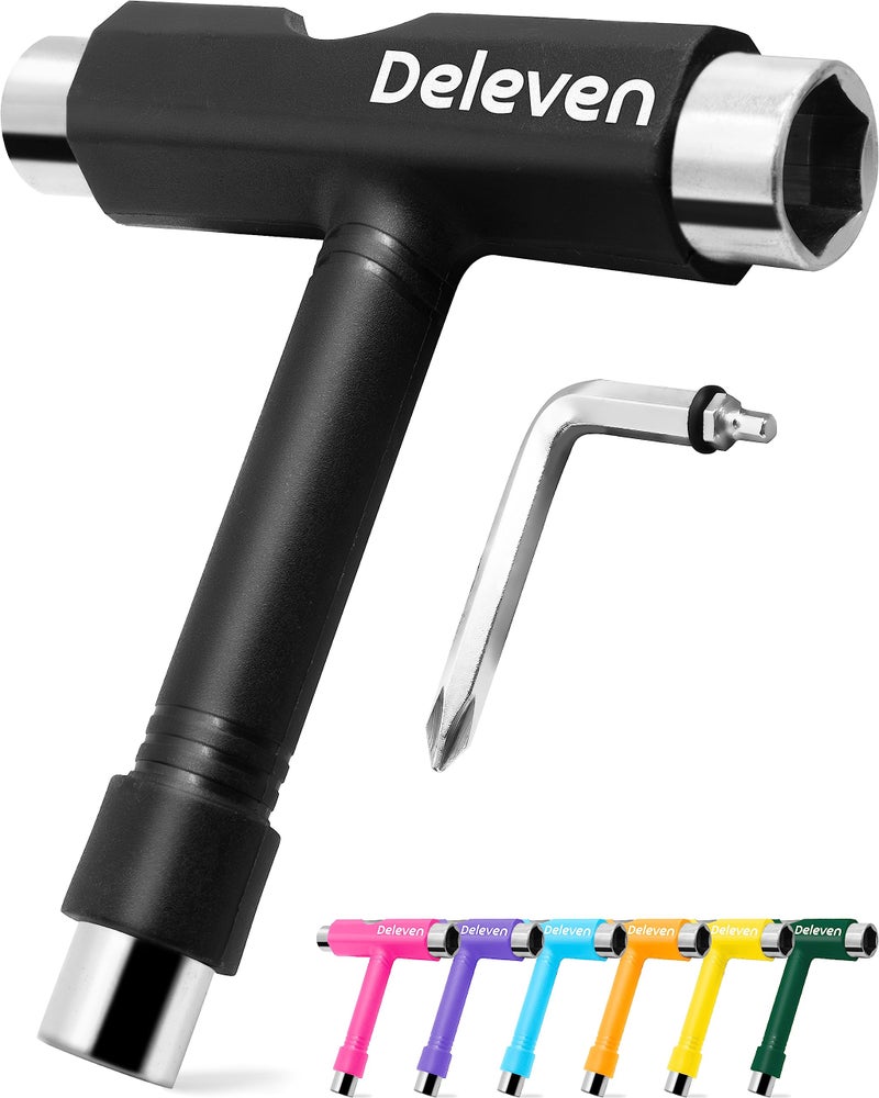 D Deleven Deleven Skate Tool All-in-One Lightweight Portable Skateboard Tool - T Tool with Allen Wrench, Phillips Head Screwdriver - Adjust Roller Skates, Longboards, Skateboards, Quads, Wheels, Trucks, Kingpin - Image 2