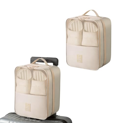 Resdenio 2 Pack Shoe Bags for Travel Holds 3 Pair of Shoes Portable Shoes Storage Bag Organizer Travel Luggage Shoe Organizer for Women and Teenager Beige - Image 1