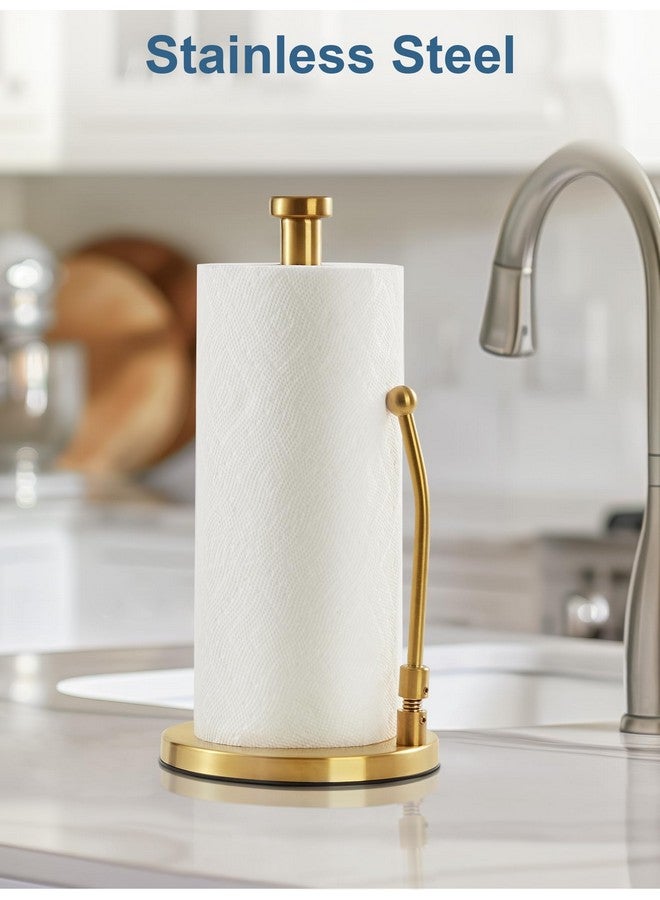 SMARTAKE SMARTAKE Paper Towel Holder, Paper Towel Dispenser Standing Weighted Base Non Slip, Spring Arm Fit Most Size Paper Roll, Stainless Steel Kitchen Roll Stand for Home Kitchen Countertop Tabletop, Gold  - Image 5