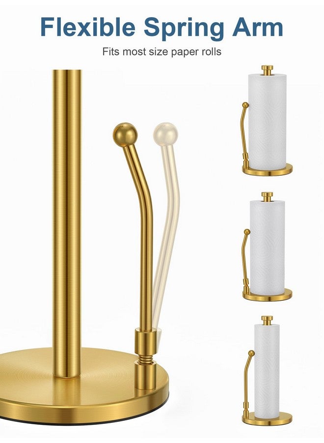 SMARTAKE SMARTAKE Paper Towel Holder, Paper Towel Dispenser Standing Weighted Base Non Slip, Spring Arm Fit Most Size Paper Roll, Stainless Steel Kitchen Roll Stand for Home Kitchen Countertop Tabletop, Gold  - Image 4