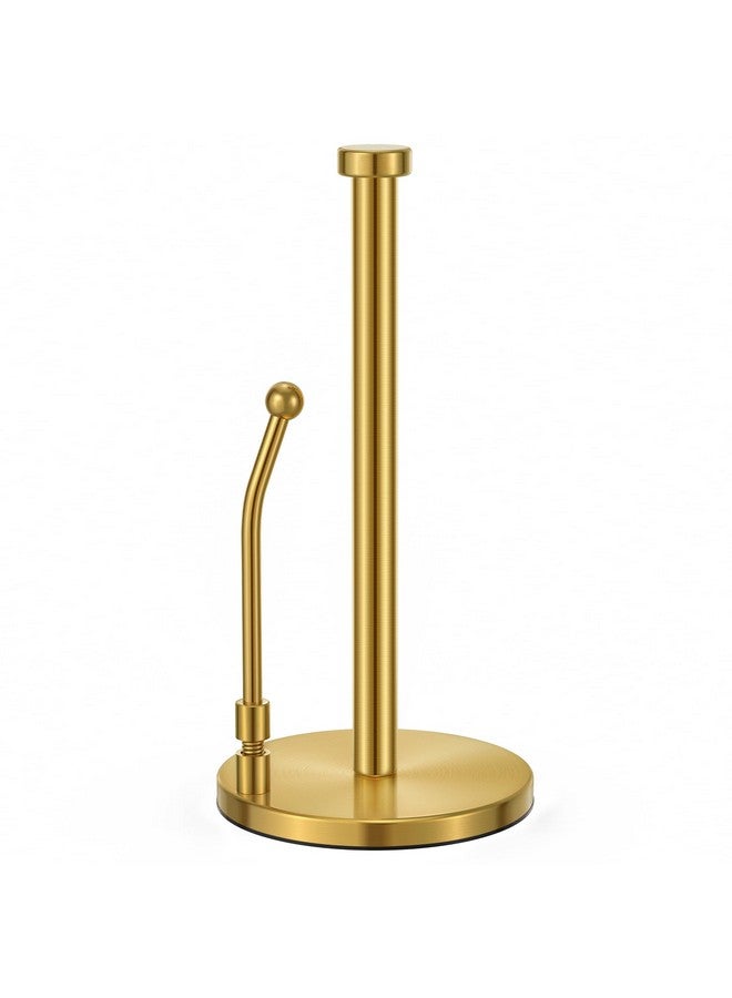 SMARTAKE SMARTAKE Paper Towel Holder, Paper Towel Dispenser Standing Weighted Base Non Slip, Spring Arm Fit Most Size Paper Roll, Stainless Steel Kitchen Roll Stand for Home Kitchen Countertop Tabletop, Gold  - Image 1