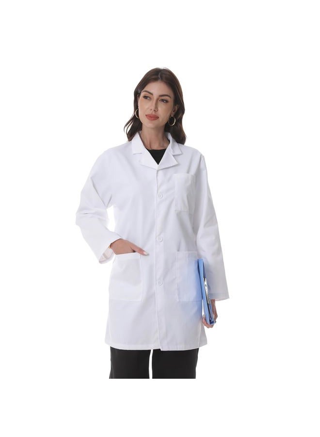 Greenour Professional Lab Coat for Women Long Sleeve White Medical Coat Uniform with 3 Pockets, Size XS-XL, White, L - Image 1